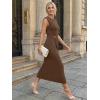 image:imageLILLUSORY Womens 2026 Summer Bodycon Midi Dress Elegant Ruched Split Wedding Guest Party Cocktail Wrap Dresses Trendy OutfitsBrown