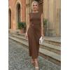 image:imageLILLUSORY Womens 2026 Summer Bodycon Midi Dress Elegant Ruched Split Wedding Guest Party Cocktail Wrap Dresses Trendy OutfitsBrown