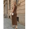 image:imageLILLUSORY Womens 2026 Summer Bodycon Midi Dress Elegant Ruched Split Wedding Guest Party Cocktail Wrap Dresses Trendy OutfitsBrown