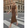 image:imageLILLUSORY Womens 2026 Summer Bodycon Midi Dress Elegant Ruched Split Wedding Guest Party Cocktail Wrap Dresses Trendy OutfitsBrown