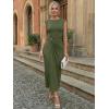 image:imageLILLUSORY Womens 2026 Summer Bodycon Midi Dress Elegant Ruched Split Wedding Guest Party Cocktail Wrap Dresses Trendy OutfitsGreen