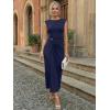 image:imageLILLUSORY Womens 2026 Summer Bodycon Midi Dress Elegant Ruched Split Wedding Guest Party Cocktail Wrap Dresses Trendy OutfitsNavy