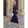 image:imageLILLUSORY Womens 2026 Summer Bodycon Midi Dress Elegant Ruched Split Wedding Guest Party Cocktail Wrap Dresses Trendy OutfitsNavy
