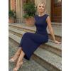 image:imageLILLUSORY Womens 2026 Summer Bodycon Midi Dress Elegant Ruched Split Wedding Guest Party Cocktail Wrap Dresses Trendy OutfitsNavy