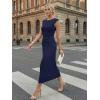 image:imageLILLUSORY Womens 2026 Summer Bodycon Midi Dress Elegant Ruched Split Wedding Guest Party Cocktail Wrap Dresses Trendy OutfitsNavy