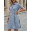 image:imageLILLUSORY Womens Denim Dress  Knee Length Button Down Casual Short Sleeves Jean DressBay Blue
