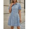 image:imageLILLUSORY Womens Denim Dress  Knee Length Button Down Casual Short Sleeves Jean DressBay Blue