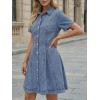 image:imageLILLUSORY Womens Denim Dress  Knee Length Button Down Casual Short Sleeves Jean DressBlue