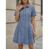 image:imageLILLUSORY Womens Denim Dress  Knee Length Button Down Casual Short Sleeves Jean DressBlue