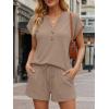 image:imageLILLUSORY Womens Henley 2 Piece Short Sets Summer 2026 Lounge Spring Beach Airport Travel Vacation Outfits Matching SweatsuitDark Khaki