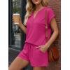 image:imageLILLUSORY Womens Henley 2 Piece Short Sets Summer 2026 Lounge Spring Beach Airport Travel Vacation Outfits Matching SweatsuitHot Pink