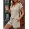image:imageLILLUSORY Womens Henley 2 Piece Short Sets Summer 2026 Lounge Spring Beach Airport Travel Vacation Outfits Matching SweatsuitKhaki