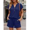 image:imageLILLUSORY Womens Henley 2 Piece Short Sets Summer 2026 Lounge Spring Beach Airport Travel Vacation Outfits Matching SweatsuitNavy