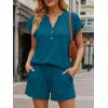 image:imageLILLUSORY Womens Henley 2 Piece Short Sets Summer 2026 Lounge Spring Beach Airport Travel Vacation Outfits Matching SweatsuitTeal