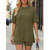 image:imageLILLUSORY Womens Lounge Sets Shorts 2 Piece Matching Pajamas Summer Outfits 2026 Casual Oversized Sweatsuits Spring ClothesArmy Green