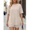 image:imageLILLUSORY Womens Lounge Sets Shorts 2 Piece Matching Pajamas Summer Outfits 2026 Casual Oversized Sweatsuits Spring ClothesBeige