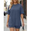 image:imageLILLUSORY Womens Lounge Sets Shorts 2 Piece Matching Pajamas Summer Outfits 2026 Casual Oversized Sweatsuits Spring ClothesDark Blue