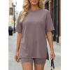 image:imageLILLUSORY Womens Lounge Sets Shorts 2 Piece Matching Pajamas Summer Outfits 2026 Casual Oversized Sweatsuits Spring ClothesRose Taupe