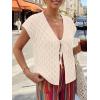 image:imageLILLUSORY Womens Summer Beach Vacation Tie Front Tops Crochet Crop Sweater Clothes Cute Y2K Trendy 2026 Fashion OutfitsBeige