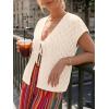 image:imageLILLUSORY Womens Summer Beach Vacation Tie Front Tops Crochet Crop Sweater Clothes Cute Y2K Trendy 2026 Fashion OutfitsBeige