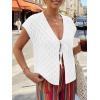 image:imageLILLUSORY Womens Summer Beach Vacation Tie Front Tops Crochet Crop Sweater Clothes Cute Y2K Trendy 2026 Fashion OutfitsWhite