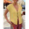 image:imageLILLUSORY Womens Summer Beach Vacation Tie Front Tops Crochet Crop Sweater Clothes Cute Y2K Trendy 2026 Fashion OutfitsYellow