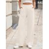 image:imageLILLUSORY Womens Waffle Knit Pants  High Waisted amp Stretchy Wide Leg Dress Trousers for Work Business CasualBeige