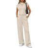 image:imageLILLUSORY Jumpsuits for Women Dressy Summer Jumpsuit 2026 Mock Neck Tops High Waist Wide Leg Pant with PocketsBeige