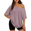 image:imageLILLUSORY Off The Shoulder Tops Oversized Tshirts Short Sleeve Basic Tee 2026 Casual Summer Fashion ClothesDark Pink