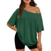 image:imageLILLUSORY Off The Shoulder Tops Oversized Tshirts Short Sleeve Basic Tee 2026 Casual Summer Fashion ClothesDarkgreen