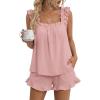 image:imageLILLUSORY Pajamas Sets for Women 2 Piece Cute Bridal Pjs Sexy Lounge Sleepwear Summer Outfits 2026 Ruffle Tops and ShortsPink