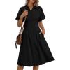 image:imageLILLUSORY Shirt Dress for Women Short Sleeve Striped Button Down Casual Summer Midi Dresses 2026 Beach Vacation ClothesBlack