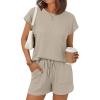 image:imageLILLUSORY Women 2 Piece Matching Lounge Sets Clothing 2026 Waffle Knit Cap Sleeve Summer Airport Outfits with ShortsKhaki