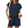 image:imageLILLUSORY Women 2 Piece Matching Lounge Sets Clothing 2026 Waffle Knit Cap Sleeve Summer Airport Outfits with ShortsNavy Blue
