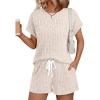 image:imageLILLUSORY Womens 2 Piece Short Sets Summer Lounge Outfits Vacation Travel Cruise Airport Spring Cute Matching Pajamas 2026Apricot