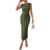 image:imageLILLUSORY Womens 2026 Summer Bodycon Midi Dress Elegant Ruched Split Wedding Guest Party Cocktail Wrap Dresses Trendy OutfitsGreen