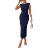 image:imageLILLUSORY Womens 2026 Summer Bodycon Midi Dress Elegant Ruched Split Wedding Guest Party Cocktail Wrap Dresses Trendy OutfitsNavy