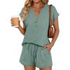 image:imageLILLUSORY Womens Henley 2 Piece Short Sets Summer 2026 Lounge Spring Beach Airport Travel Vacation Outfits Matching SweatsuitSage Green