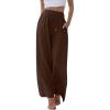 image:imageLILLUSORY Womens Linen Summer Palazzo Pants Flowy Wide Leg Beach Pants with PocketsCocoa