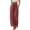 image:imageLILLUSORY Womens Linen Summer Palazzo Pants Flowy Wide Leg Beach Pants with PocketsDark Pink