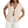 image:imageLILLUSORY Womens Summer Beach Vacation Tie Front Tops Crochet Crop Sweater Clothes Cute Y2K Trendy 2026 Fashion OutfitsBeige