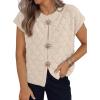 image:imageLILLUSORY Womens Sweater Vest Short Sleeve 2026 Summer Button Going Out Sweater Sexy Cute Crop Top Y2k Trendy Cardigans CoatBeige