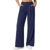image:imageLILLUSORY Womens Waffle Knit Pants  High Waisted amp Stretchy Wide Leg Dress Trousers for Work Business CasualNavy