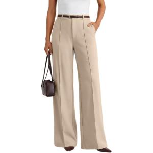 image:imageLILLUSORY High Waisted Stretchy Wide Leg Dress Work Pants Trousers Business Casual Slacks with PocketsBeige