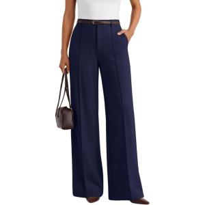 image:imageLILLUSORY High Waisted Stretchy Wide Leg Dress Work Pants Trousers Business Casual Slacks with PocketsNavy Blue