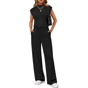 image:imageLILLUSORY Jumpsuits for Women Dressy Summer Jumpsuit 2026 Mock Neck Tops High Waist Wide Leg Pant with PocketsBlack