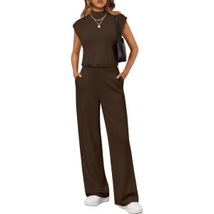 image:imageLILLUSORY Jumpsuits for Women Dressy Summer Jumpsuit 2026 Mock Neck Tops High Waist Wide Leg Pant with PocketsBrown