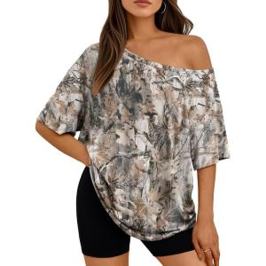 image:imageLILLUSORY Off The Shoulder Tops Oversized Tshirts Short Sleeve Basic Tee 2026 Casual Summer Fashion ClothesCamokg