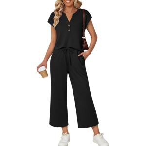 image:imageLILLUSORY Two Piece Lounge Sets for Women Spring Vacation Beach Travel Airport Outfits Casual Cruise Fashion 2026Black