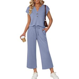 image:imageLILLUSORY Two Piece Lounge Sets for Women Spring Vacation Beach Travel Airport Outfits Casual Cruise Fashion 2026Blue